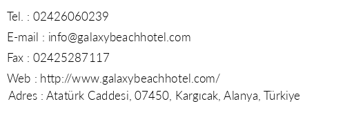 Galaxy Beach Hotel telefon numaralar, faks, e-mail, posta adresi ve iletiim bilgileri
